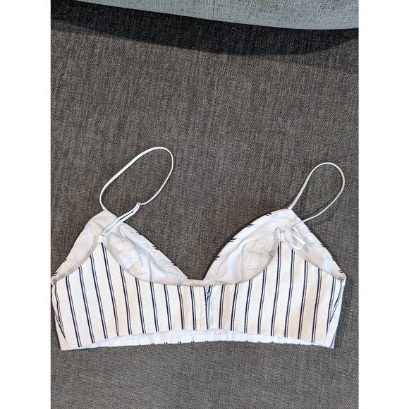 Adam Lippes Size 0 Beige Striped Denim Bralette Top V-neck 100% Cotton FLAWED - Picture 5 of 10
